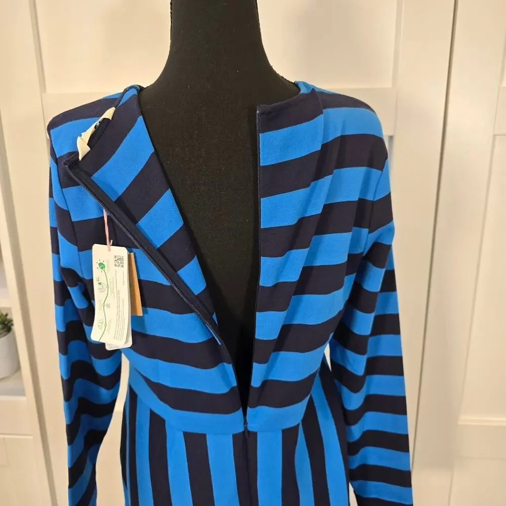 NWT Boden Hotch Blue Striped Jersey Midi Dress Retails $96